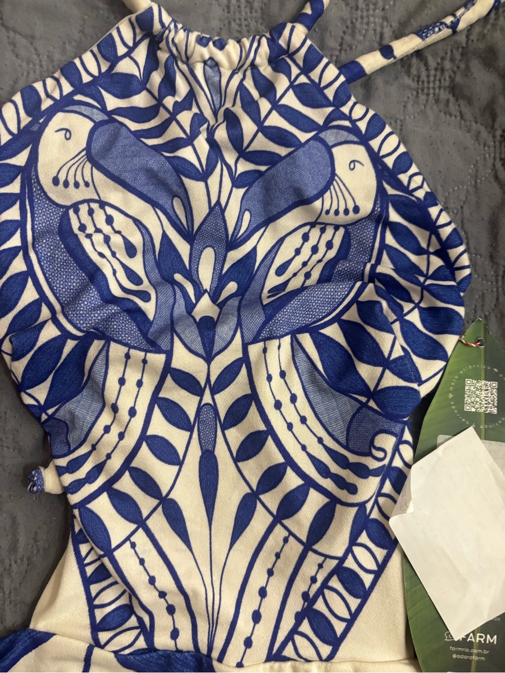 FARM RIO Ivory/Blue Samambaia E" foliage print halter neck Open Back
Swimsuit S - Picture 5 of 11
